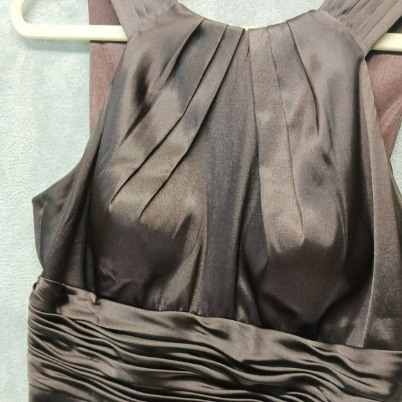 ADRIANNA PAPELL Boutique Women Halter Pencil Dress Brown Satin Size 8 - Picture 4 of 12